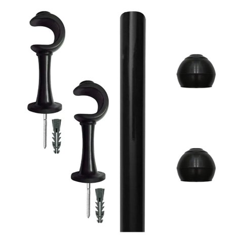 Kit Varão Simples para Cortina 2 Metros X 19 mm Preto - 0276 - Alumark