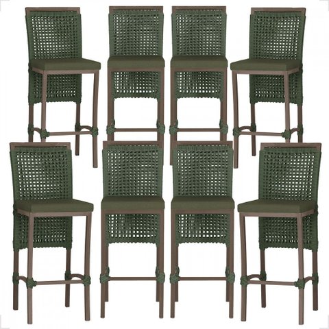 8 Banqueta em Alumínio Roma Marrom Corda Náutica Tecido 13