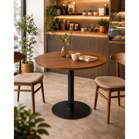 Mesa Redonda 90cm Tampo MDF Resistente e Base de Aço Tampo Marrom