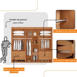 Guarda Roupa Casal Coliseu 100 Mdf 6 Portas e 6 Gavetas Moderna Mobília - 4