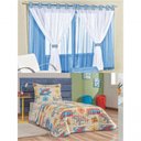 Ver imagem 2 de Cortina Juvenil Quarto Menino e Colcha Matelada Dinossauro - Azul