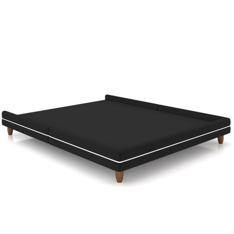 Cama Queen Base Box Pés Madeira 160cm Suném P05 Veludo Preto Bouclê Cru - Lyam Decor