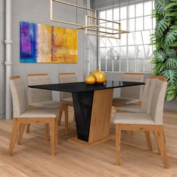 Mesa com 6 Cadeiras Qatar 1,60 Cin/preto/bege - Móveis Arapongas Cinamomo/preto/bege 03 - 1