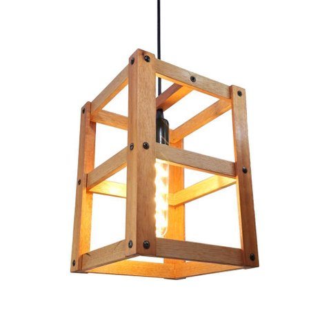 Luminária Teto Pendente Estilo Industrial Madeira Nobre Tr