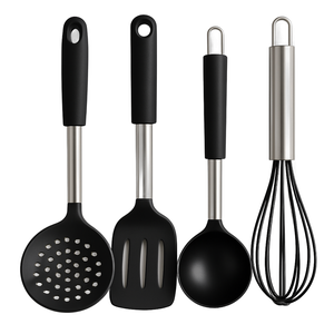 Utensílios de Cozinha Silicone – 4 Peças com Cabo em Inox