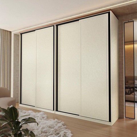Guarda Roupa 4 Portas de Correr 100% MDF Americano Fancy Off White/Areia/Wood