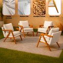 Ver imagem 5 de Kit 4 Poltrona Sala Decorativa Stella Estofada Linho Bege Base Madeira Castanho - Arkell