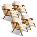 Ver imagem 3 de Kit 4 Poltrona Sala Decorativa Stella Estofada Linho Bege Base Madeira Castanho - Arkell