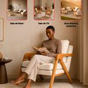 Ver imagem 4 de Kit 4 Poltrona Sala Decorativa Stella Estofada Linho Bege Base Madeira Castanho - Arkell
