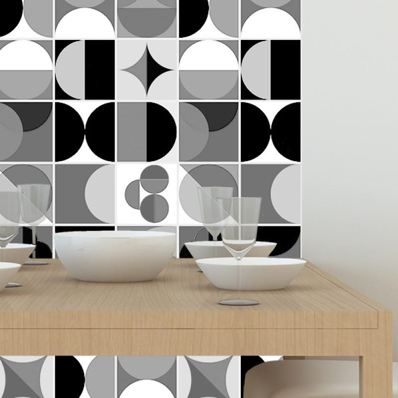 Adesivo de Azulejo Geométrica Preto e Branco 15x15 cm com 18un - 2