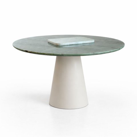 Mesa de Jantar Cone Redonda 80 Cm Tampo Mármore Verde da Vinci e Base Off White