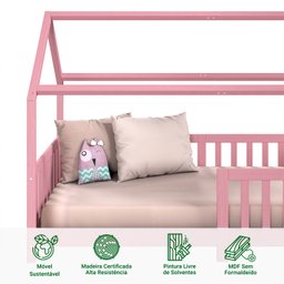 Cama Infantil Montessoriana Casa Madeira com Estrado Nina Rosa - 8