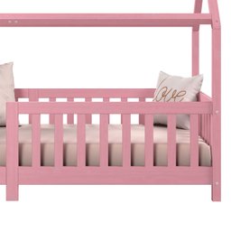 Cama Infantil Montessoriana Casa Madeira com Estrado Nina Rosa - 4