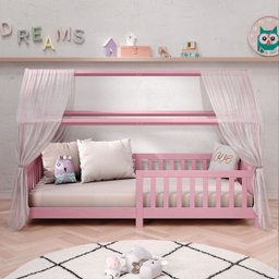 Cama Infantil Montessoriana Casa Madeira com Estrado Nina Rosa - 7