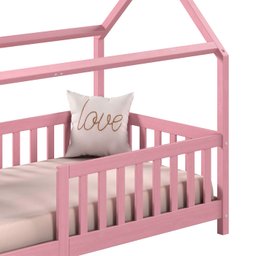 Cama Infantil Montessoriana Casa Madeira com Estrado Nina Rosa - 2