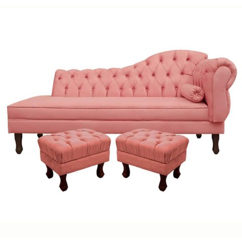 Divã Recamier Namoradeira C/Capitonê+ 02 Puffs-Ecotec Decor