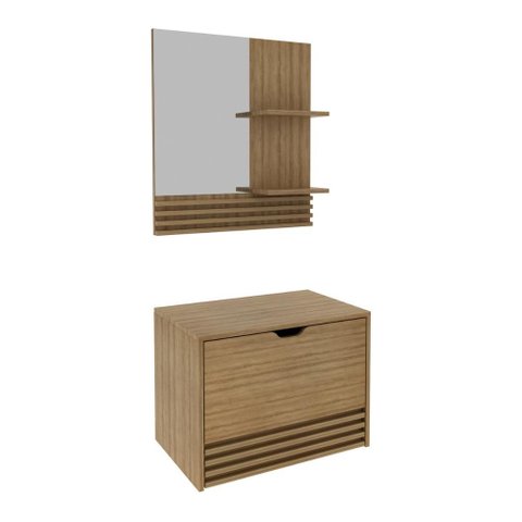 Conjunto Banheiro com Gabinete e Espelheira 1 Porta Suspenso 60cm Multimóveis CR10167 Amêndoa