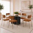 Ver imagem 1 de Kit 6 Cadeiras Sala de Jantar Lisa Pés Champanhe PU Caramelo m² - Monari Design