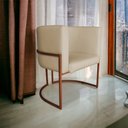 Ver imagem 2 de Kit 3 Poltronas Decorativa Luana Base Bronze Pu Bege - Montanaris Decor Md Montanaris Decor