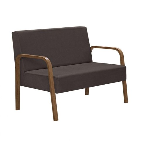Poltrona 2 Lugares Jade Braço Madeira D Salla Suede Marrom