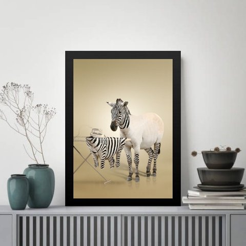 Quadro Decorativo para Lavanderia - Zebra 24x18cm:moldura Branca