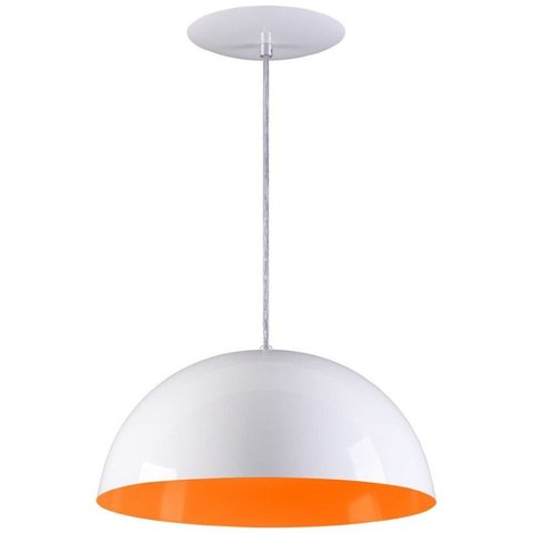 Pendente Meia Lua 50cm Luminária Alumínio Branco Textura com Laranja - Rei da Iluminação