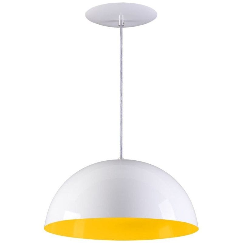 Pendente Meia Lua 50cm Luminária Alumínio Branco Brilhante com Amarelo - Rei da Iluminação - 1