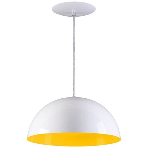Pendente Meia Lua 40cm Luminária Alumínio Branco Brilhante com Amarelo - Rei da Iluminação