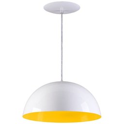 Pendente Meia Lua 34cm Luminária Alumínio Branco Brilhante com Amarelo - Rei Da Iluminação - 1