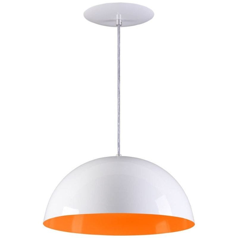 Pendente Meia Lua 40cm Luminária Alumínio Branco Textura com Laranja - Rei da Iluminação