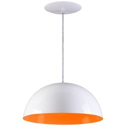 Pendente Meia Lua 40cm Luminária Alumínio Branco Textura com Laranja - Rei da Iluminação - 1