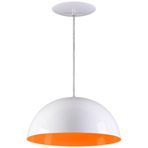 Pendente Meia Lua 40cm Luminária Alumínio Branco Textura com Laranja - Rei da Iluminação