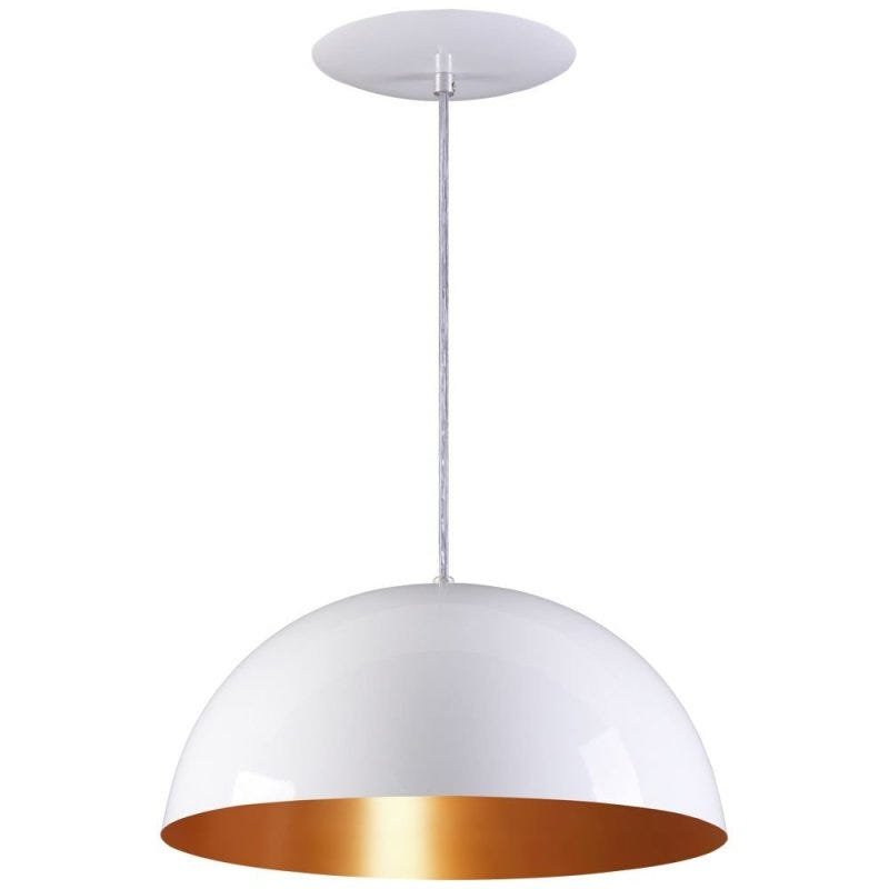 Pendente Meia Lua 34cm Luminária Alumínio Branco Textura com Cobre - Rei Da Iluminação