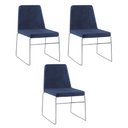 Ver imagem 1 de Kit 3 Cadeiras Decorativa Sala de Jantar Anne Linho Azul Marinho G17 - Gran Belo