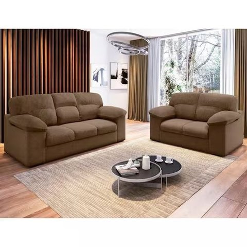 Conjunto Sofá 3 e 2 Lugares Suede Istambul Flash - Marrom
