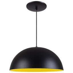 Pendente Meia Lua 50cm Luminária Alumínio Preto Textura com Amarelo - Rei Da Iluminação - 1