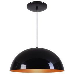 Pendente Meia Lua 50cm Luminária Alumínio Preto Brilhante com Cobre - Rei da Iluminação - 1
