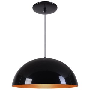 Pendente Meia Lua 50cm Luminária Alumínio Preto Brilhante com Cobre - Rei da Iluminação