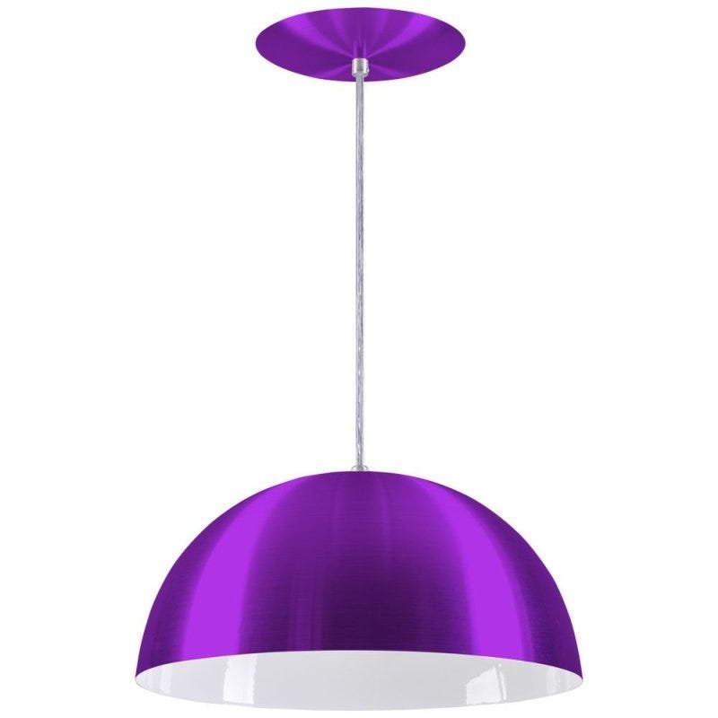 Pendente Meia Lua 40cm Luminária Alumínio Roxo Verniz - Rei da Iluminação