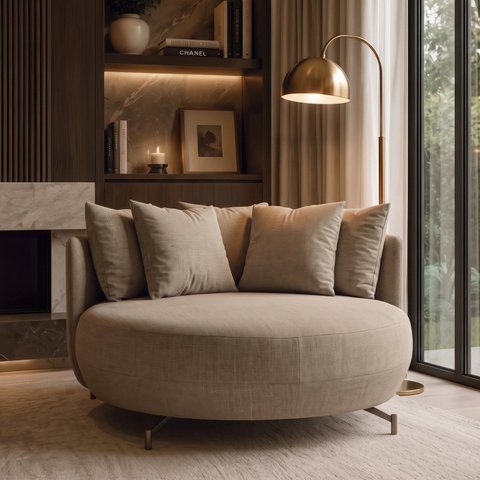 Poltrona Redonda Decorativa 2 Lugares com Almofadas 150cm Soho