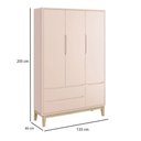 Ver imagem 4 de Berço Americano e Guarda Roupa 3 Portas New Classic Rosa com Pés Madeira Natural e Colchão Gazin