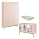 Ver imagem 1 de Berço Americano e Guarda Roupa 3 Portas New Classic Rosa com Pés Madeira Natural e Colchão Gazin