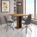 Ver imagem 1 de Mesa Jantar Londres Quadrada Canela 90cm Base Preta 4 Cadeiras Eames Estofadas Grafite Ferro Preto