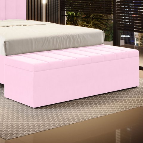 Calçadeira Baú Navi 195 para Cama King Z-021 Sued Rosa Bebê Aradecor