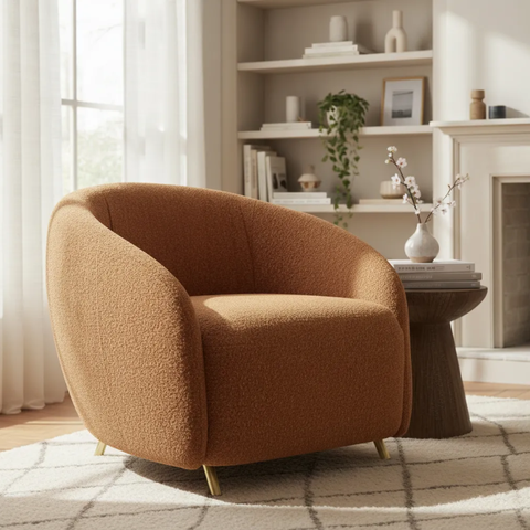 Poltrona Decorativa Orgânica Luxo Recepção Nuvem - Zahav:bouclê/bege Tramado