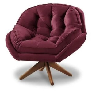 Poltrona Decorativa Califórnia Base de Madeira Giratória Veludo Bordo