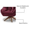 Poltrona Decorativa Califórnia Base de Madeira Giratória Veludo Bordo - 4