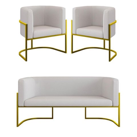 Kit 2 Poltronas Sofá 2 Lugares para Recepção Gold Veludo Bege