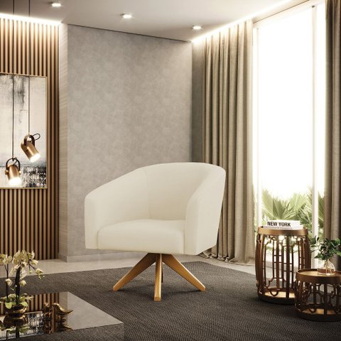 Poltrona Decorativa Giratória Ma30 Stella Cotelê Ext/veludo Off White D03 - D’Rossi