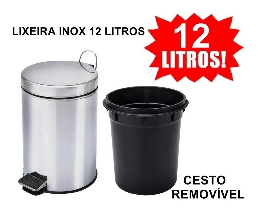Cesto de Lixo Inox com Pedal para Banheiro e Cozinha Volume:12 Litros - 2
